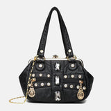 hoombox Women PU Leather Waterproof Skull Rivet Chains Shoulder Bag Handbag Crossbody Bag