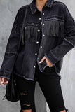 Hoombox  Long Sleeve Fringed Denim Jacket Tops