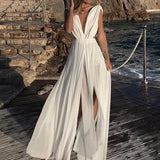 hoombox Chiffon Dress Deep V Sleeveless Slim Maxi Dress