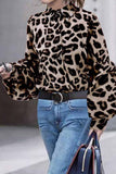 Hoombox  Loose Leopard Print Shirt Collar Long Sleeves Tops