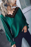 Hoombox  Lace V-Neck Long Sleeve Tops