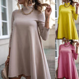 hoombox Solid Color Long Sleeve Turtleneck Loose Dress