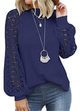 hoombox Round Neck Long Sleeve Lace Splicing Loose T-shirt