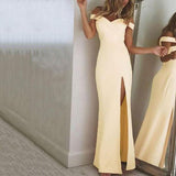 hoombox Elegant Off Shoulder Slit Maxi Dresses