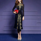 hoombox Embroidered Mesh Long-Sleeved Evening Dress