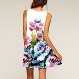 hoombox Digital Flower Printed Round Collar Sleeveless A-Line Vacation Dress