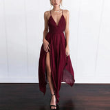 hoombox Elegant Pure Color Short Sleeves Maxi Dress