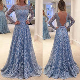 hoombox Elegant Lace Embroidery Long-Sleeved Open Back Long Evening Dress