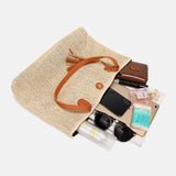 hoombox Women Tassel Decoration Large Capacity Hollow Straw Bags Handbag Shoulder Bag Beach Bag