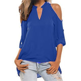 hoombox Fashion V Collar Shoulder Open Chiffon Shirt