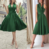 hoombox Elegant V Collar Plain Strappy High Waist Skater Dress