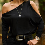 hoombox Fashion Pure Color Sloping Shoulder T-Shirt