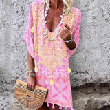 hoombox Bohemian Printed Colour V Neck Halflong Sleeve Dresses