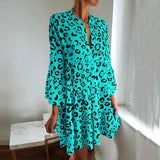 hoombox Casual Leopard Print Bracelet Sleeve Pleated Splicing Dress