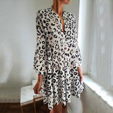 hoombox Casual Leopard Print Bracelet Sleeve Pleated Splicing Dress