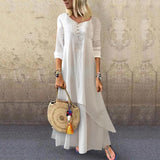 hoombox Casual Round Neck Loose Fake Two Large Swing Linen Dress