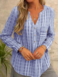 hoombox Women's Casual Striped V Neck Long Sleeve Shirt