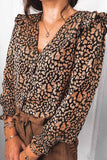 Hoombox  V-Neck Spotted Leopard Print Long-Sleeved Shirt