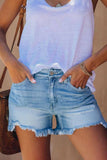 Hoombox  Ripped Fringed Solid Denim Shorts