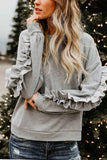 Hoombox  Loose Round Neck Ruffled Long Sleeves Tops