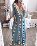 hoombox V Neck Tassels Bohemian Half Sleeve Maxi Dresses