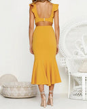 hoombox Casual Sexy Backless Sleeveless Pure Color Fishtail Maxi Dresses