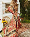 hoombox Chiffon Boho Short Sleeve Maxi Dress