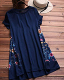 hoombox Vintage Floral Printed Short Sleeve Tunic Dresses