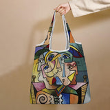 hoombox Women Abstract Figures Pattern Print Handbag Shoulder Bag Lightweight Shopping Cloth Bags