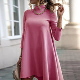 hoombox Solid Color Long Sleeve Turtleneck Loose Dress