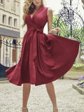 hoombox Elegant V Collar Plain Strappy High Waist Skater Dress