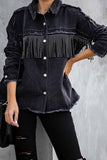 Hoombox  Long Sleeve Fringed Denim Jacket Tops