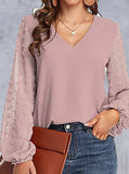 hoombox V-Neck Paneled Casual Long-Sleeve Blouse