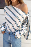 hoombox Daily Striped Patchwork One Shoulder Tops