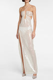 Hoombox Sexy Solid Sequins See-through Backless Slit Halter Sling Dress Dresses