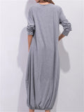 hoombox Long-sleeved Round Neck T-shirt Long Lantern Dress