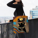 hoombox Women Felt Cute Cartoon Egyptian Dressed Black Cat Pattern Shoulder Bag Handbag Tote