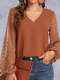 hoombox V-Neck Paneled Casual Long-Sleeve Blouse