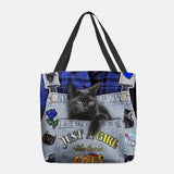 hoombox Women Canvas Three-dimensional 3D Cute Black Cat Handbag Tote Shoulder Bag