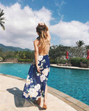 hoombox Chiffon Random Floral Print V Neck Beach Maxi Dress