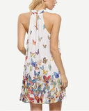 hoombox Butterfly Printed Sleeveless Women Halter Chiffon Dresses