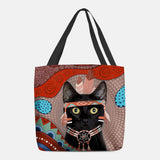 hoombox Women Felt Cute Cartoon Egyptian Dressed Black Cat Pattern Shoulder Bag Handbag Tote