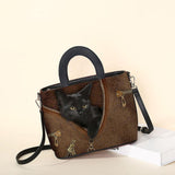 hoombox Women Faux Leather Cartoon Black Cat Pattern Multi-carry Handbag Crossbody Bag Satchel Bag