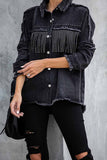 Hoombox  Long Sleeve Fringed Denim Jacket Tops