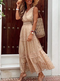 hoombox Elegant Sleeveless Lace See-Through V Neck Dress