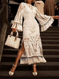 hoombox Elegant Lace Inwrought Tassel Bell Sleeve Maxi Dresses