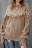 Hoombox  Round Neck Loose Tassel Twist Solid Color Sweater