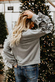 Hoombox  Loose Round Neck Ruffled Long Sleeves Tops