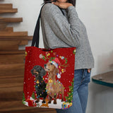 hoombox Women Felt Cute Festive Christmas Cartoon Dogs Pattern Shoulder Bag Handbag Tote