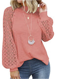 hoombox Round Neck Long Sleeve Lace Splicing Loose T-shirt